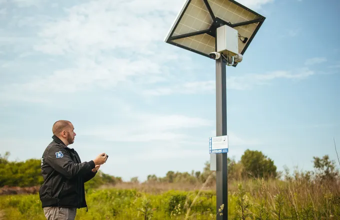 Solarni stup s bežičnom kamerom videonadzora na javnoj površini Općine Legrad