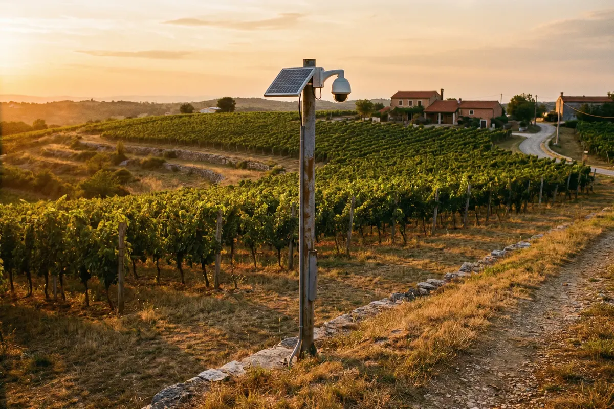 Vinograd sa stupom solarnog bežičnog videonadzora