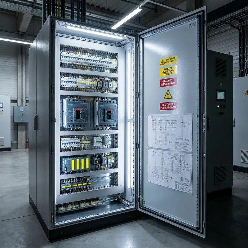Otvoreni elektro razdjelni ormar s osiguračima i automatikom