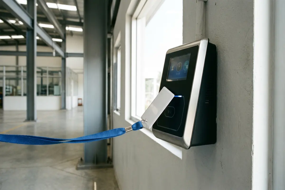 Terminal za evidenciju radnog vremena s RFID karticom na ulazu u pogon